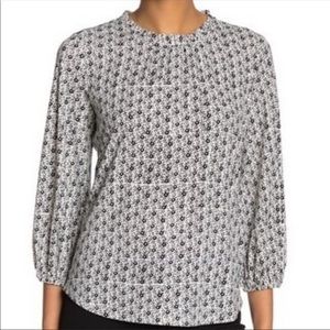 ADRIANNA PAPELL BLACK/WHITE 3/4 BUBBLE SLEEVE TOP